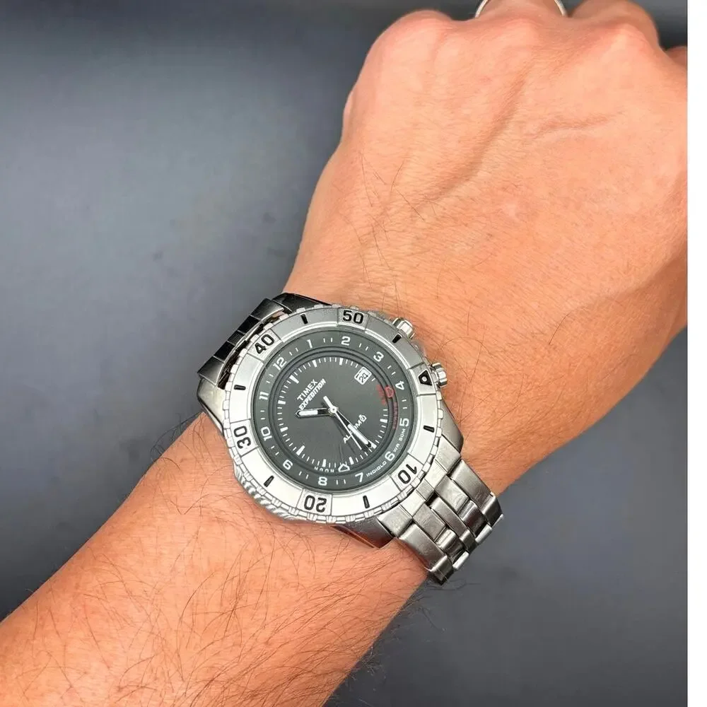 Timex Expedition T43391 Shenmue Alarm Indiglo Steel Bracelet 39mm Vintage Watch